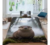 WXLWHR Biancheria Da Letto Con Motivo Otter 3D Set Copripiumino Misty Forest Microfibra Con Chiusura Lampo E Federa Per Bambini Adulti Single（135x200cm）