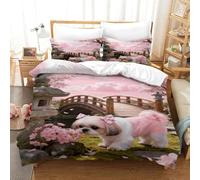 WXLWHR Biancheria Da Letto Con Motivo Shih Tzu 3D Set Copripiumino Cherry Blossom Tree Microfibra Con Cerniera E Federa Per Bambini Adulti Super King（260x220cm）