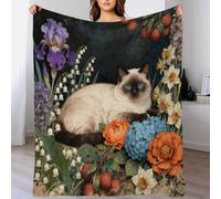 WXLWHR Coperta in Pile Con Birman Cat, Coperta Per Letto, Divano, Ufficio Con Various Flowers, Super Soffice E Pelosa, Idea Regali Per Adolescenti E Adulti 40x50inch(100x130cm)