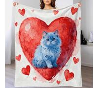 WXLWHR Coperta in Pile Con Blue Ragdoll Kitten, Coperta Per Letto, Divano, Ufficio Con Heart Shape, Calda E Morbida, Idea Regali Per Ragazze, Ragazzi, Adulti 40x50inch(100x130cm)