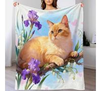 WXLWHR Coperta in Pile Con Chartreux Cat, Coperta Per Letto, Divano E Divani Con Flower Plants, Calda E Morbida, Idee Regalo Per Ragazzi E Bambini 40x50inch(100x130cm)