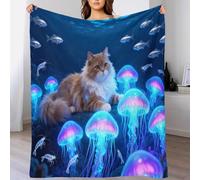 WXLWHR Coperta in Pile Con Cute Cat, Coperta Per Letto, Divano E Divani Con Jellyfish Fish School, Morbida E Accogliente, Idee Regalo Per Ragazze, Ragazzi, Adulti 40x50inch(100x130cm)