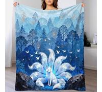 WXLWHR Coperta in Pile Con Nine-Tailed Fox, Coperta Per Letto, Divano, Viaggi, Con Blue Forest, Morbida E Calda, Idea Regali Per Donna, Uomo, Bambino, 50x60inch(127x152cm)