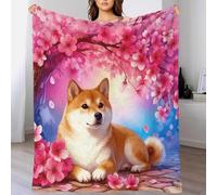 WXLWHR Coperta in Pile Con Shiba Inu, Coperta Per Letto, Divano E Divani Con Cherry Blossom Tree, Calda E Morbida, Idee Regalo Per Adolescenti E Adulti 40x50inch(100x130cm)