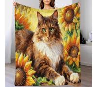 WXLWHR Coperta in Pile Con Siberian Forest Cat, Coperta Per Letto, Divano E Divani Con Sunflower Field, Morbida E Accogliente, Idee Regalo Per Ragazze, Ragazzi, Adulti 40x50inch(100x130cm)