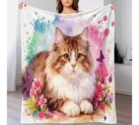 WXLWHR Coperta in Pile Con Siberian Forest Cat, Coperta Per Letto, Divano E Divani Con Watercolor Style, Morbida E Accogliente, Idee Regalo Per Ragazzi E Bambini 80x90inch(200x230cm)