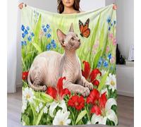 WXLWHR Coperta in Pile Con Sphynx Cat, Coperta Per Letto, Divano E Divani Con Flower Grass, Morbida E Accogliente, Idee Regalo Per Donna, Uomo, Bambino, 80x90inch(200x230cm)
