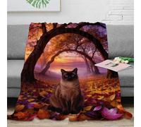 WXLWHR Coperta Plaid Pile Con Siamese Cat, Coperta Per Letto, Divano, Ufficio Con Fallen Leaves Path, Super Soffice E Pelosa, Idea Regali Per Adolescenti, Adulti 50x60inch(127x152cm)