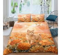 WXLWHR Copripiumino American Wirehair Cat 3D Parure Da Letto Con Design Orange Sea of Flowers Microfibra Con Chiusura Lampo E Federa Per Ragazze, Ragazzi, King（220x240cm）