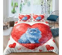 WXLWHR Copripiumino Blue Ragdoll Kitten 3D Parure Da Letto Con Stampa Heart Shape Microfibra Con Cerniera E Federa Per Ragazze, Ragazzi, King(220x240cm)