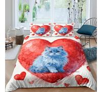 WXLWHR Copripiumino Blue Ragdoll Kitten 3D Parure Da Letto Con Stampa Heart Shape Microfibra Con Chiusura Lampo E Federa Per Donne E Uomini Double(200x200cm)