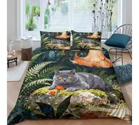 WXLWHR Copripiumino British Shorthair Cat 3D Parure Da Letto Con Design Giant Flowers Microfibra Con Cerniera E Federa Per Donne E Uomini King（220x240cm）