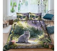 WXLWHR Copripiumino British Shorthair Cat 3D Parure Da Letto Con Design Wisteria Microfibra Con Cerniera E Federa Per Donne E Uomini King（220x240cm）