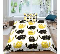 WXLWHR Copripiumino Cat Cartoon 3D Biancheria Da Letto Con Stampa Yellow Black Line Microfibra Con Chiusura Lampo E Federa Per La Camera Dei Bambini Single(135x200cm)