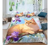 WXLWHR Copripiumino Chartreux Cat 3D Biancheria Da Letto Con Design Flower Plants Microfibra Con Chiusura Lampo E Federa Per Bambini Adulti King（220x240cm）
