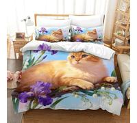 WXLWHR Copripiumino Chartreux Cat 3D Biancheria Da Letto Con Design Flower Plants Microfibra Con Chiusura Lampo E Federa Per Bambini Adulti Single（140x200cm）