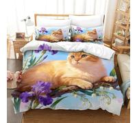WXLWHR Copripiumino Chartreux Cat 3D Biancheria Da Letto Con Stampa Flower Plants Microfibra Con Chiusura Lampo E Federa Per La Camera Dei Bambini Super King（260x220cm）