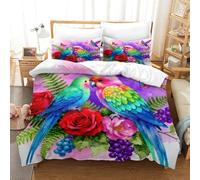 WXLWHR Copripiumino Colorful Parrot 3D Biancheria Da Letto Con Design Flower Plants Microfibra Con Cerniera E Federa Per Donne E Uomini Single（140x200cm）