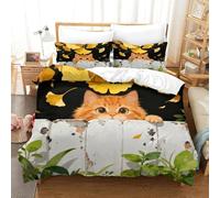 WXLWHR Copripiumino Cute Kitten 3D Parure Da Letto Con Design Golden Ginkgo Leaves Microfibra Con Cerniera E Federa Per Ragazze, Ragazzi, Single（140x200cm）