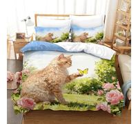 WXLWHR Copripiumino German Rex Cat 3D Parure Da Letto Con Design Pink Rose Flowers Microfibra Con Cerniera E Federa Per Donne E Uomini Super King（260x220cm）