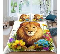 WXLWHR Copripiumino Lion 3D Set Di Biancheria Da Letto Con Stampa Flowers Microfibra Con Chiusura Lampo E Federa Per Bambini Adulti Double(200x200cm)