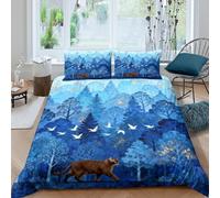 WXLWHR Copripiumino Manx Cat 3D Parure Da Letto Con Design Blue Forest Microfibra Con Chiusura Lampo E Federa Per Ragazzi, Ragazze E Bambin King（220x240cm）