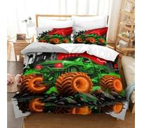 WXLWHR Copripiumino Monster Truck 3D Biancheria Da Letto Con Stampa Ruin Building Microfibra Con Chiusura Lampo E Federa Per Ragazze, Ragazzi, Single(140x200cm)