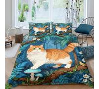 WXLWHR Copripiumino Munchkin Cat 3D Set Di Biancheria Da Letto Con Design Fairy Tale Forest Microfibra Con Cerniera E Federa Per Ragazze, Ragazzi, King(220x240cm)