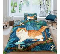 WXLWHR Copripiumino Munchkin Cat 3D Set Di Biancheria Da Letto Con Design Fairy Tale Forest Microfibra Con Cerniera E Federa Per Donne E Uomini Single(135x200cm)