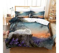 WXLWHR Copripiumino Turkish Angora Cat 3D Parure Da Letto Con Design Woods Tree Stump Microfibra Con Cerniera E Federa Per La Camera Dei Bambini Super King（260x220cm）