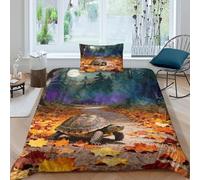 WXLWHR Copripiumino Turtle 3D Parure Da Letto Con Stampa Full Moon Autumn Leaves Microfibra Con Cerniera E Federa Per Ragazzi, Ragazze E Bambin Single(135x200cm)