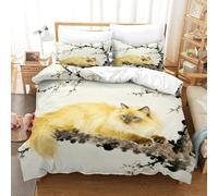 WXLWHR Copripiumino Yellow Birman Cat 3D Parure Da Letto Con Design Chinese Ink Painting Microfibra Con Cerniera E Federa Per La Camera Dei Bambini Super King（260x220cm）