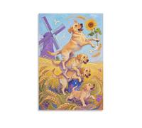 WXLWHR Dog Stampe Su Tela Several Dogs Playing in The Rice Field Quadro Artistica Canvas Decorazioni Per Hotel/Ufficio/Ristorante/Bar 12x18inch(30x45cm)