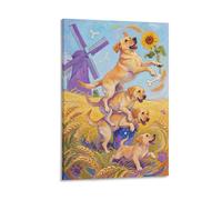 WXLWHR Dog Stampe Su Tela Several Dogs Playing in The Rice Field Quadro Moderno Artistica Canvas Decorazione Murale Per Camera Da Letto/Soggiorno/Bagno/Cucina 08x12inch(20x30cm)