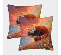 WXLWHR Federe Cuscini Red Panda Set Di 2, Copricuscini Poliestere Morbido, Cerniera Nascosta, Federa Cuscino Divano Per Divano, Sedia, Camera 45x45cm