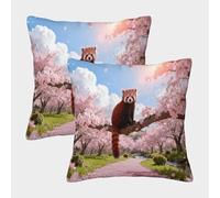 WXLWHR Federe Cuscini Red Panda Set Di 2, Copricuscini Poliestere Morbido, Cerniera Nascosta, Federe Decorative Per Sedia, Camera Da Letto 50x50cm