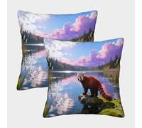WXLWHR Federe Cuscini Red Panda Set Di 2, Copricuscino Microfibra Antimacchia, Cerniera Invisibile, Federa Cuscino Divano Per Divano Casa Giardino 45x45cm