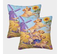 WXLWHR Federe Cuscini Several Dogs Playing in The Rice Field Copricuscini Quadrata Poliestere 2er Set Casa Decorativi Per Sedia, Camera Da Letto, Arredo 40x40cm