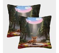 WXLWHR Federe Per Cuscini Fennec Fox Set Di 2, Copricuscini Con Forest Secret Realm Microfibra Morbida Decorativo Per Camera Da Letto O Soggiorno 45x45cm