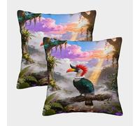 WXLWHR Federe Per Cuscini Hornbill Set Di 2, Copricuscini Con Jungle Secret Realm Microfibra Morbida Decorativo Per Divano Soggiorno 40x40cm