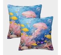 WXLWHR Federe Per Cuscini Jellyfish Set Di 2, Copricuscini Con Coral Poliestere Morbido Decorativo Per Arredare Il Tuo Divano, Poltrona 45x45cm