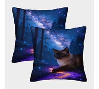WXLWHR Federe Per Cuscini Siamese Cat Set Di 2, Copricuscini Con Starlit Forest Poliestere Morbido Moderni Decorativi Per Arredare Il Tuo Divano, Poltrona 40x40cm