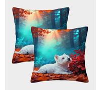 WXLWHR Federe Per Cuscini West Highland White Terrier Set Di 2, Copricuscini Con Autumn Woods Poliestere Morbido Decorativo Per Camera Da Letto O Soggiorno 50x50cm
