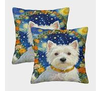 WXLWHR Federe Per Cuscini West Highland White Terrier Set Di 2, Copricuscini Con Floral Wreath Poliestere Morbido Decorativo Per Divano Soggiorno 45x45cm