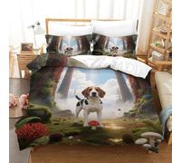 WXLWHR Set Copripiumino Beagle 3D Set Di Biancheria Da Letto Con Design Dog Woods Microfibra Con Chiusura Lampo E Federa Per Bambini Adulti Single(140x200cm)
