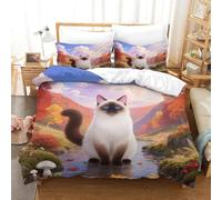 WXLWHR Set Copripiumino Birman Cat 3D Set Di Biancheria Da Letto Con Design Cat Woods Microfibra Con Chiusura Lampo E Federa Per Ragazze E Ragazzi Adulti Single(140x200cm)
