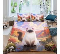 WXLWHR Set Copripiumino Birman Cat 3D Set Di Biancheria Da Letto Con Design Cat Woods Microfibra Con Cerniera E Federa Per La Camera Dei Bambini King(220x240cm)