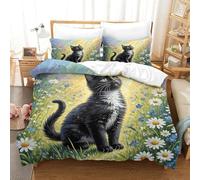 WXLWHR Set Copripiumino Black Cat Microfibra Parure Da Letto Con Motivo Black Cat Flowers Con Cerniera E Federa Per Bambini Adulti Single(140x200cm)