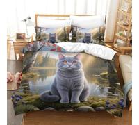 WXLWHR Set Copripiumino British Shorthair Cat 3D Set Di Biancheria Da Letto Con Design Cat Woods Microfibra Con Chiusura Lampo E Federa Per Ragazzi, Ragazze E Bambin Single(140x200cm)
