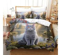 WXLWHR Set Copripiumino British Shorthair Cat 3D Set Di Biancheria Da Letto Con Design Cat Woods Microfibra Con Cerniera E Federa Per Ragazzi, Ragazze E Bambin Super King(260x220cm)
